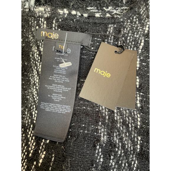 NWT Maje Plaid Fringe Shawl Women's ONE SIZE Black - Picture 3 of 3